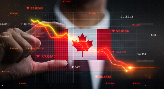 Grafiek vallen voor canada vlag. crisis concept