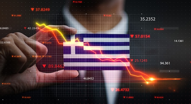 Grafiek vallen voor de vlag van Griekenland. Crisis Concept