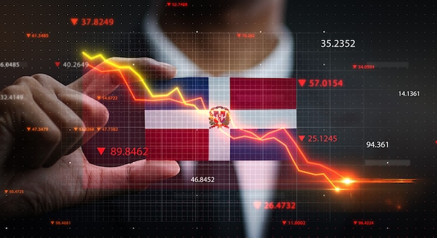 Grafiek vallen voor Dominicaanse Republiek vlag. Crisis Concept