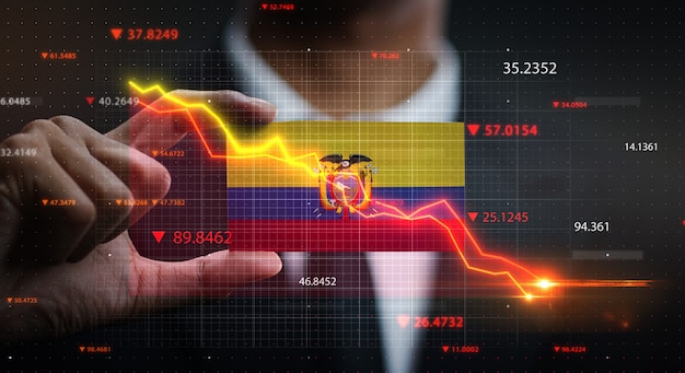 Grafiek vallen voor ecuador vlag. crisis concept