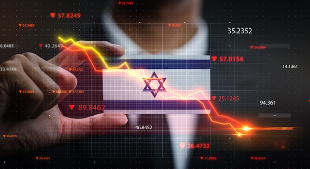 Grafiek vallen voor Israël vlag. Crisis Concept