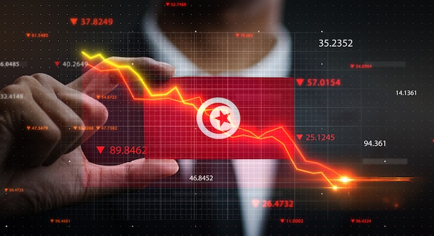 Grafiek vallen voor tunesië vlag. crisis concept