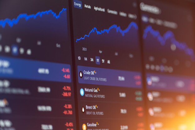 Grafiek van wisselkoers van valuta's of aandelenindex op een computermonitor voor analyse