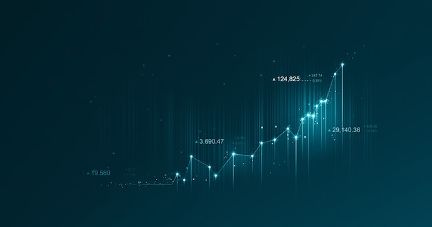 Grafiek van zakelijke gegevens grafiek diagram en groei financiële grafische rapportinformatie over futuristische financiën achtergrond met beurs economie infographic sjabloon.