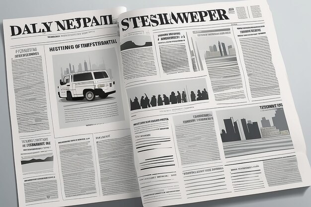 Foto grafisch ontwerp krant sjabloon met de nadruk op cijfers en getuigenissen vector mock-up van een lege dagblad grafisch ontwerp kranten sjabloon