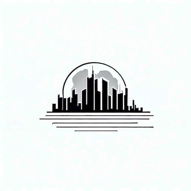 grafisch ontwerplogo met een skyline in zwart en wit minimalistisch
