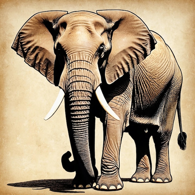 Grafische lithografische illustratie in antieke stijl van een fantasie olifant