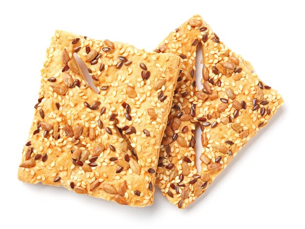 Grain cereal cookies on white background Healthy snack