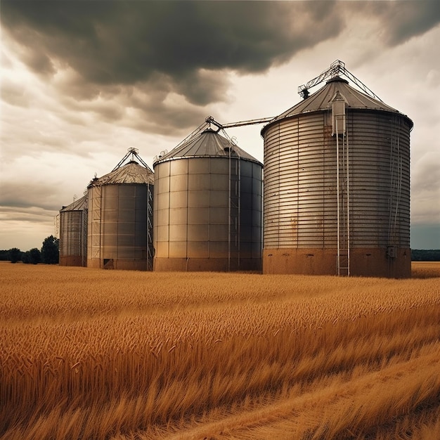 Grain elevator in a wheat field