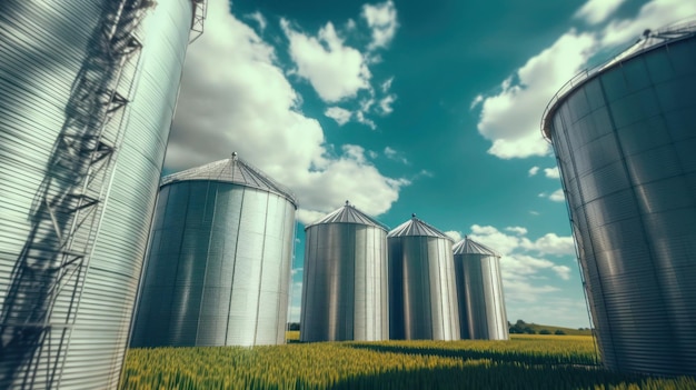 Grain silos at countryside with sky view