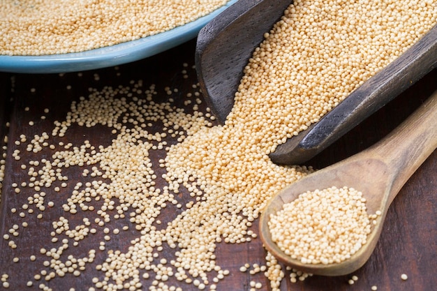 Grains and amaranth energetic bar on the table Amaranthus