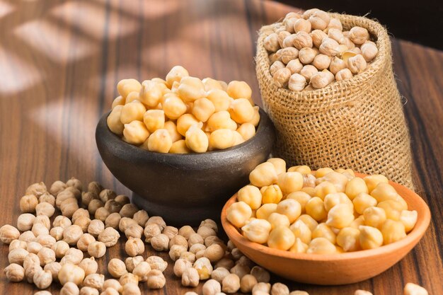 Grains of chickpeas Cicer arietinum in bowl on the table