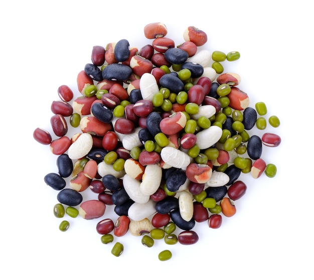 grains mix beans on white background