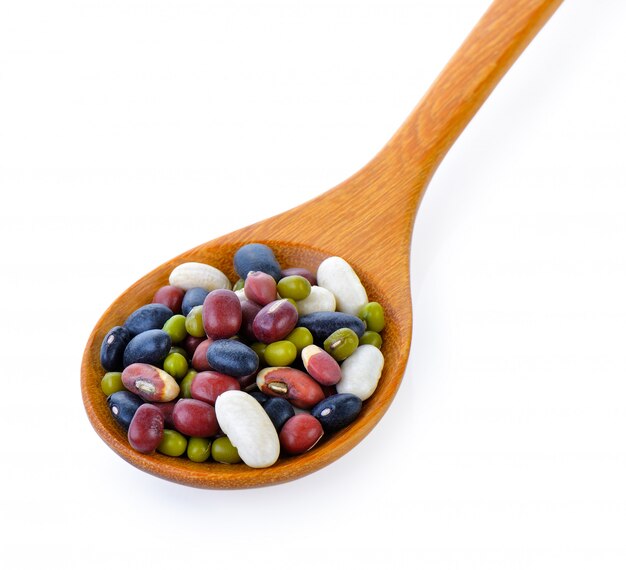 Grains mix beans in wood spoon