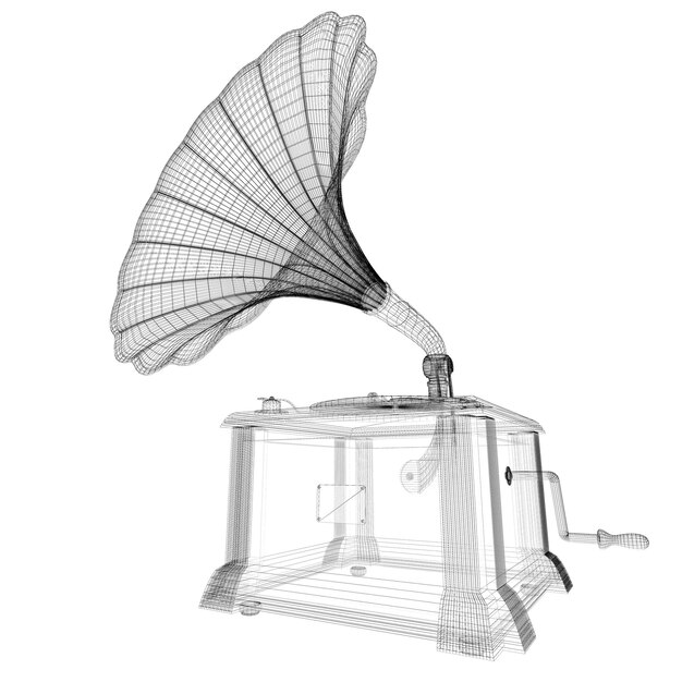 蓄音機3Dモデルのボディ構造、ワイヤーモデル