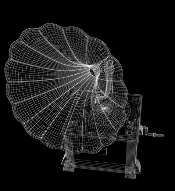 Foto struttura del corpo del modello 3d del grammofono, modello a filo