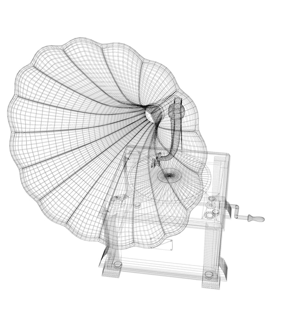 Foto struttura del corpo del modello 3d del grammofono, modello a filo