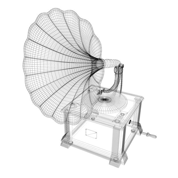 Gramophone 3D model body structure, wire model