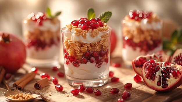 Granaatappel en yoghurt Parfait in een glas AI genereren illustratie