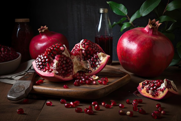 Granaatappelfruit wordt gebruikt in culinaire creaties gemaakt met generatieve AI