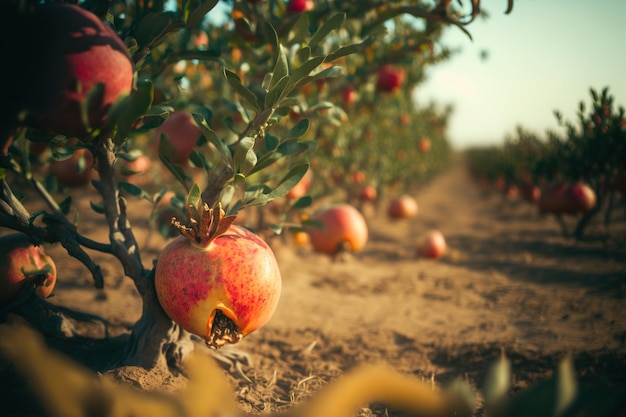 Granaatappelplantage oogsten tijdens het seizoen