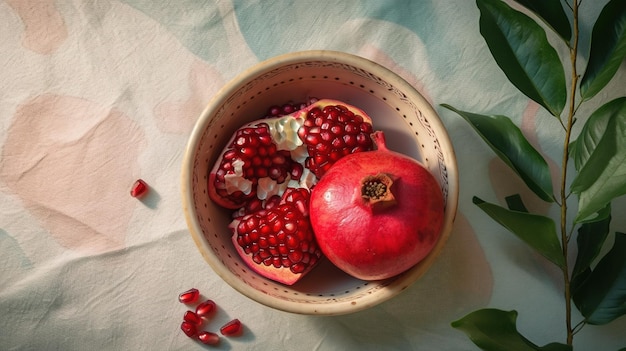 Granaatappels en granaatappels in een kom op tafel