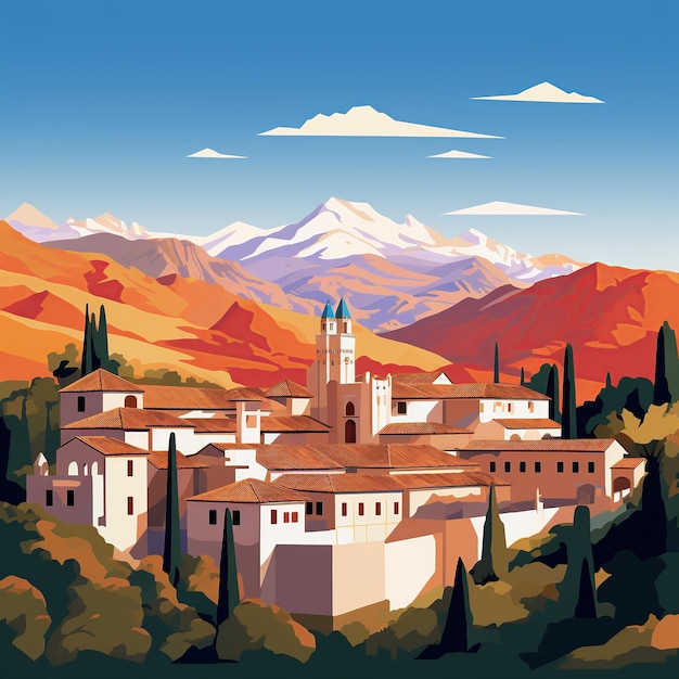 Granada's Alhambra Palace Minimalist Beauty with Sierra Nevada Backdrop