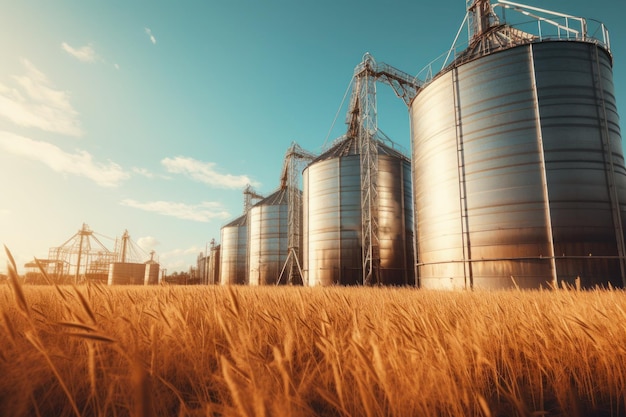 穀物貯蔵所の金属構造物 - 小麦とトウモロコシの貯蔵と輸出