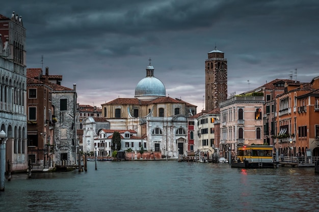 Grand Canal at night in Venice Italy