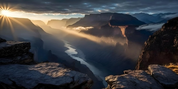 Grand Canyon bij zonsopgang berglandschap in generatieve AI in de zomer