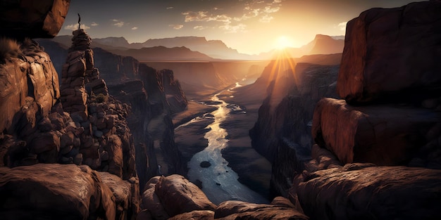 Grand Canyon bij zonsopgangpanorama van rocky mountains in Arizona USA generatieve AI