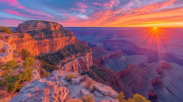 Photo grand canyon during a dramatic sunset with vibrant colors