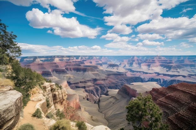 Grand Canyon met blauwe lucht en pluizige wolken op de achtergrond gemaakt met generatieve AI