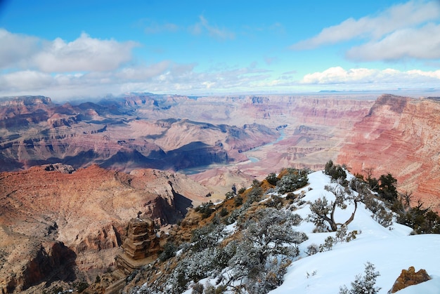 Grand Canyon panorama view in winter with snow