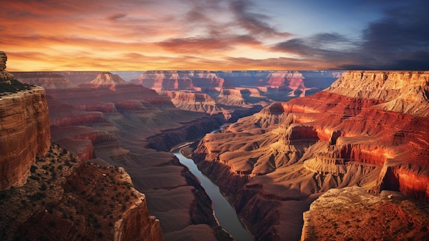 A grand canyon and the rocky cliffs