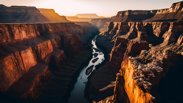 Grand Canyon at sunrise panorama of rocky mountains in Arizona USA generative AI