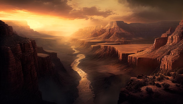 Grand Canyon at sunrise scenic view of rocky desert in Arizona USA generative AI