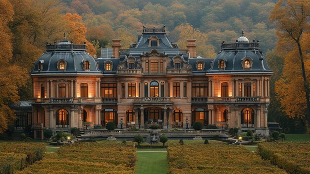 Photo a grand chateau with helipad luxury spa background