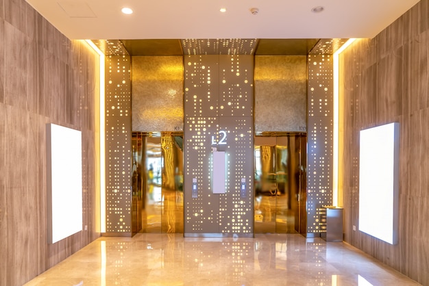The grand elevator lobby of the hotel