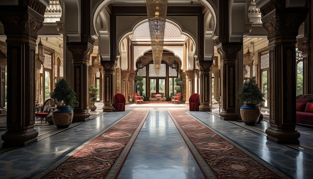 A grand entrance adorned with traditional motifs welcoming guests in style