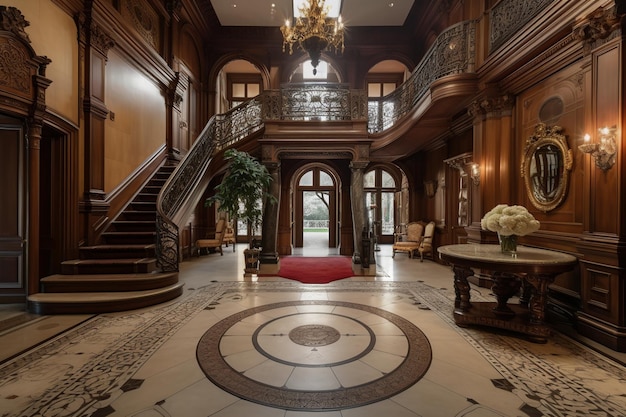 The grand entrance of the mansion