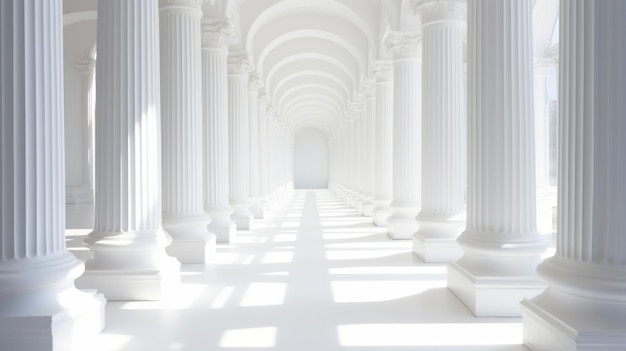 A grand hallway with symmetrical rows of columns