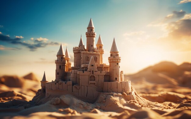 Grand intricate sandcastle on the beach during a summer day Generative AI