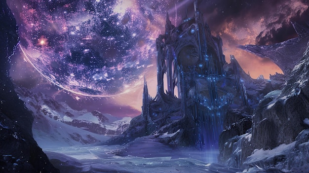 A grand mirror at the top unveils a celestial tapestry bringing the magic of galaxy Generative Ai