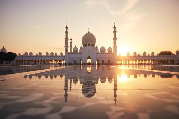 a grand mosque at sunset