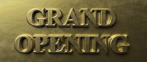 Photo grand opening gold color text on golden background 3d illustration