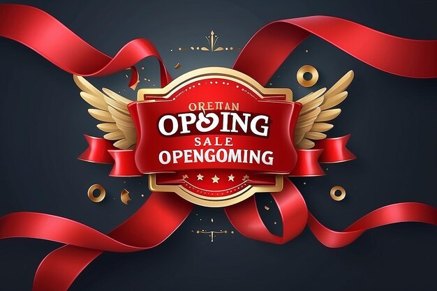 Photo grand opening sale red ribbons banner design