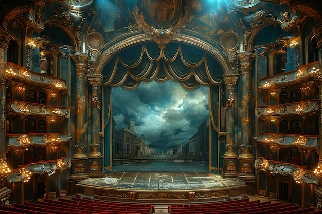 Grand opera house with opulent details and a majestic stage