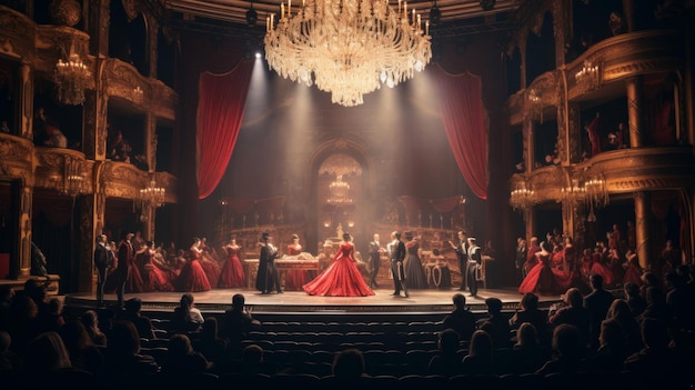 Foto grande esibizione d'opera negli anni '20 in un'elegante scena di velluto rosso