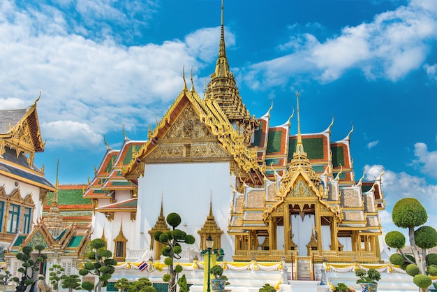 Grand Palace complex view to Aphorn Phimok Prasat Pavilion and Dusit Maha Prasat Hall Bangkok ThailandxD